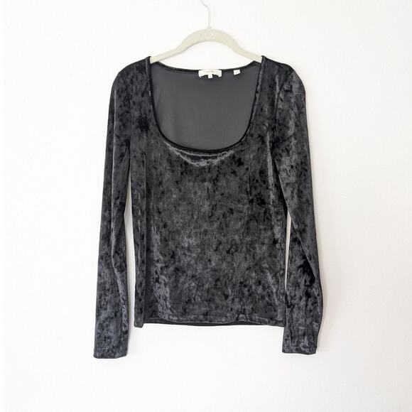 Vince. Black Velour Square Neck Long Sleeve Blouse Top, size M - Picture 2 of 8